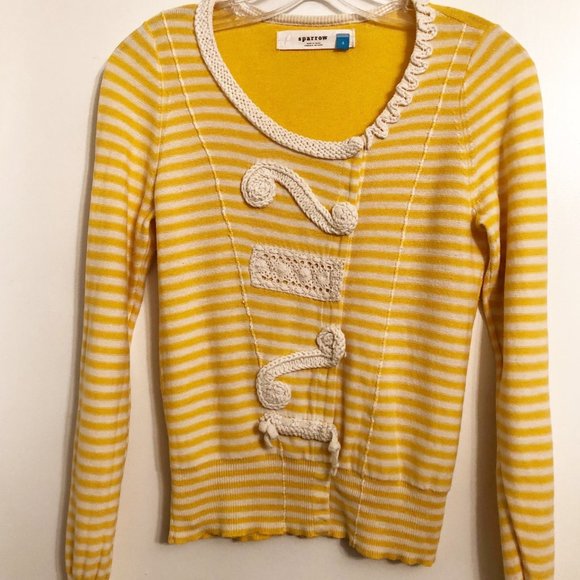 Anthropologie Field Flower Appliqué Striped Cotton Cardigan Size S Lightweight - Picture 4 of 8